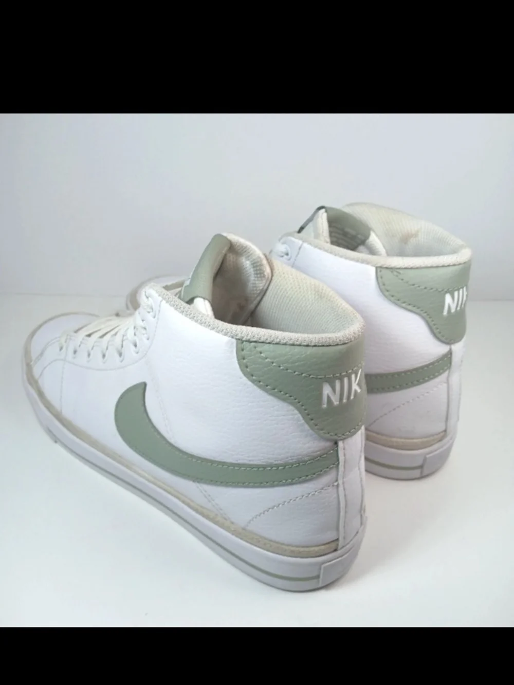 Nike Women’s White Court Legacy High-Top Sneakers with Light Green Swoosh
